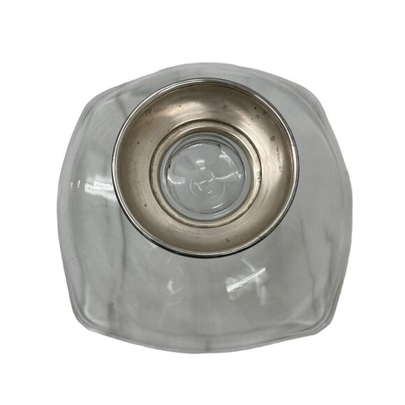 Frank M Whiting Sterling Silver Footed Base Bowl Square Glass Crystal - Picture 9 of 11